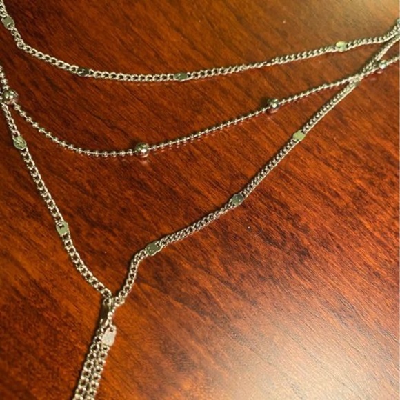 Silver Tone 3 Tiered Lariat Necklace - Picture 5 of 16